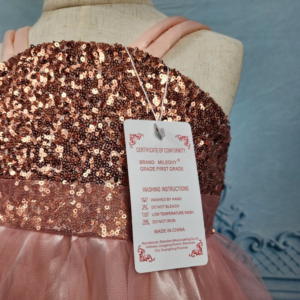 Girls Size 110 (4T) Pink Sequin and Tulle Milediiy Dress, NWT